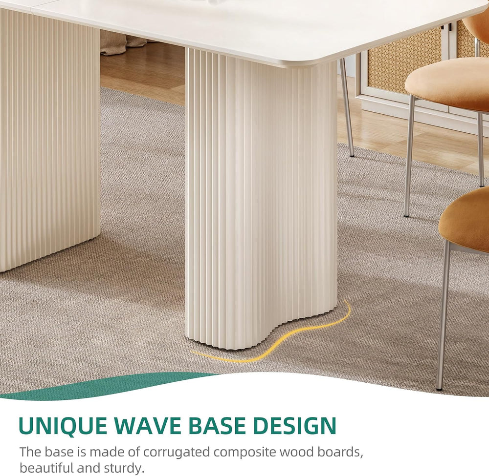 YITAHOME 70.8" Modern Dining Table for 6-8, Cream White Curved Legs