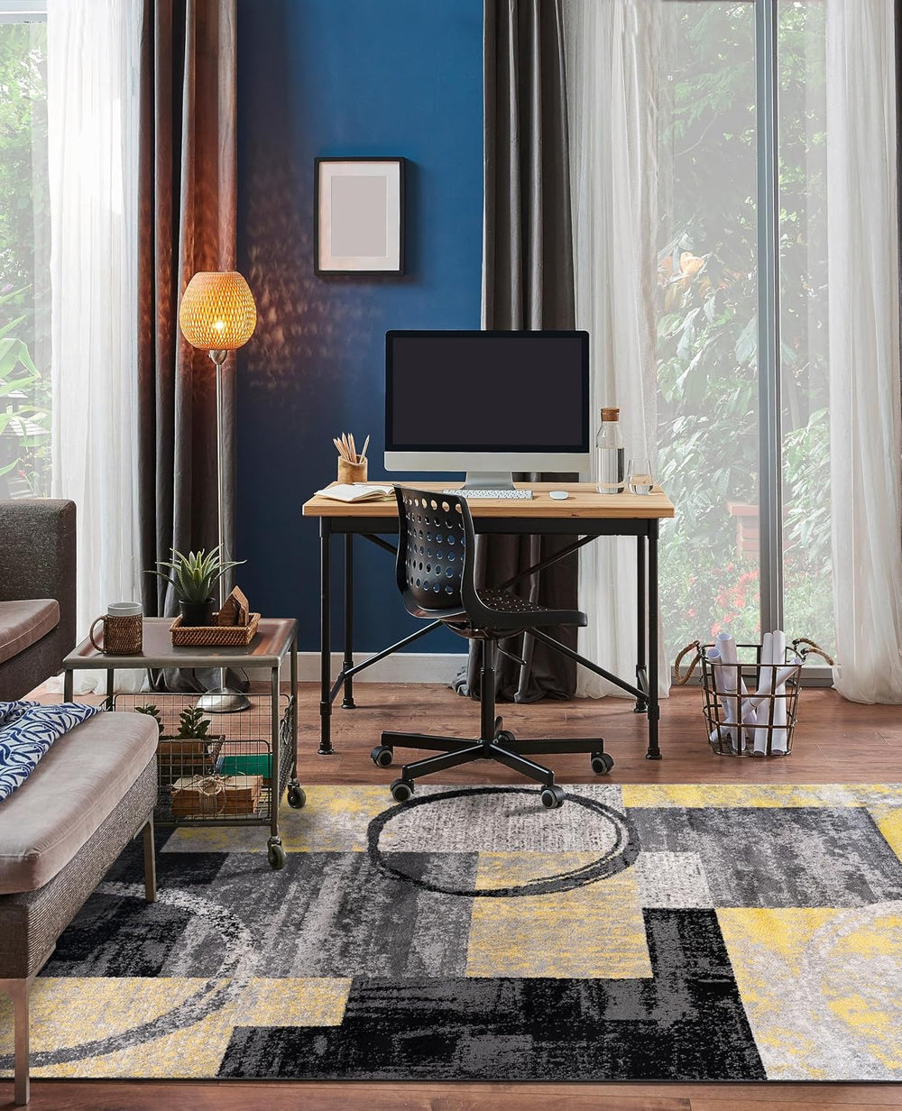 Rugshop Circle Design Contemporary Non-Shedding Area Rug Yellow 8'8"...