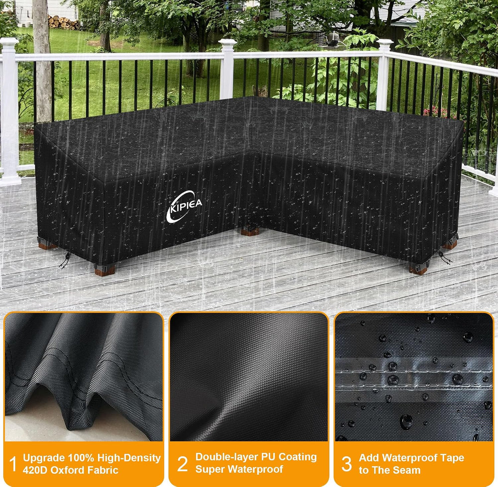 Kipiea Patio V-Shaped Sectional Sofa Cover, 420D Heavy-Duty Oxford Fabric Out...