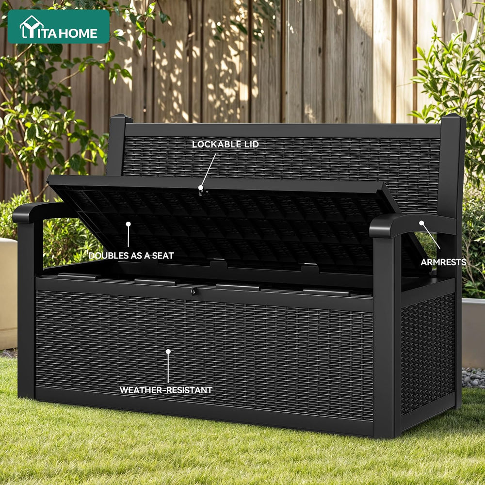 YITAHOME 80 Gallon Storage Bench Deck Box, Lockable Patio Bench with Hidden S...