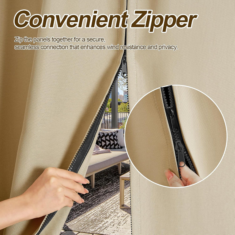NICETOWN Outdoor Curtains for Patio Waterproof with Zipper Connects 2 PCs
