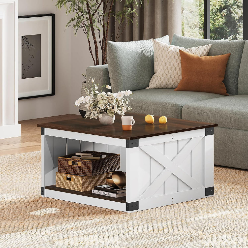 WLIVE Coffee Table, Farmhouse Coffee Table with Open Storage, 31.5" Wood...