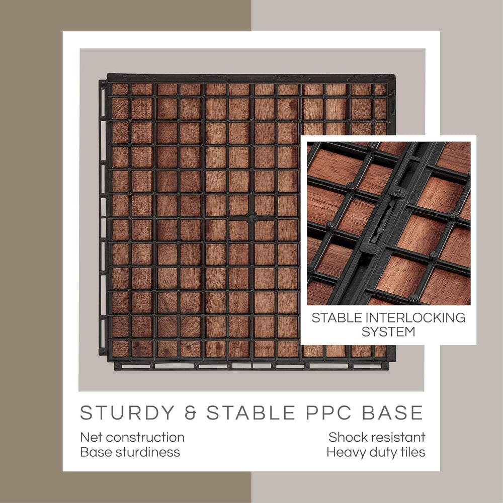 THYOI Premium Deck Tiles, 10 Pcs Patio Flooring - Brown - Striped Pattern
