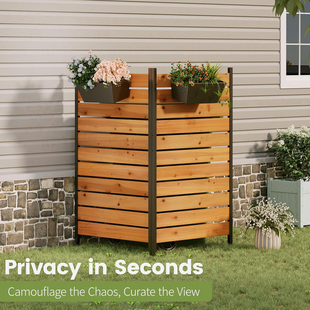 Wood Privacy Screen No Dig Outdoor Garden Fence (Reddish Brown, 61 * 37.8 in)
