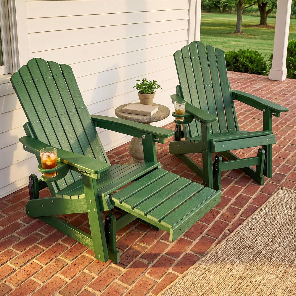 Adirondack Glider Chair Set of 2, Retractable Ottoman & Adjustable Backrest