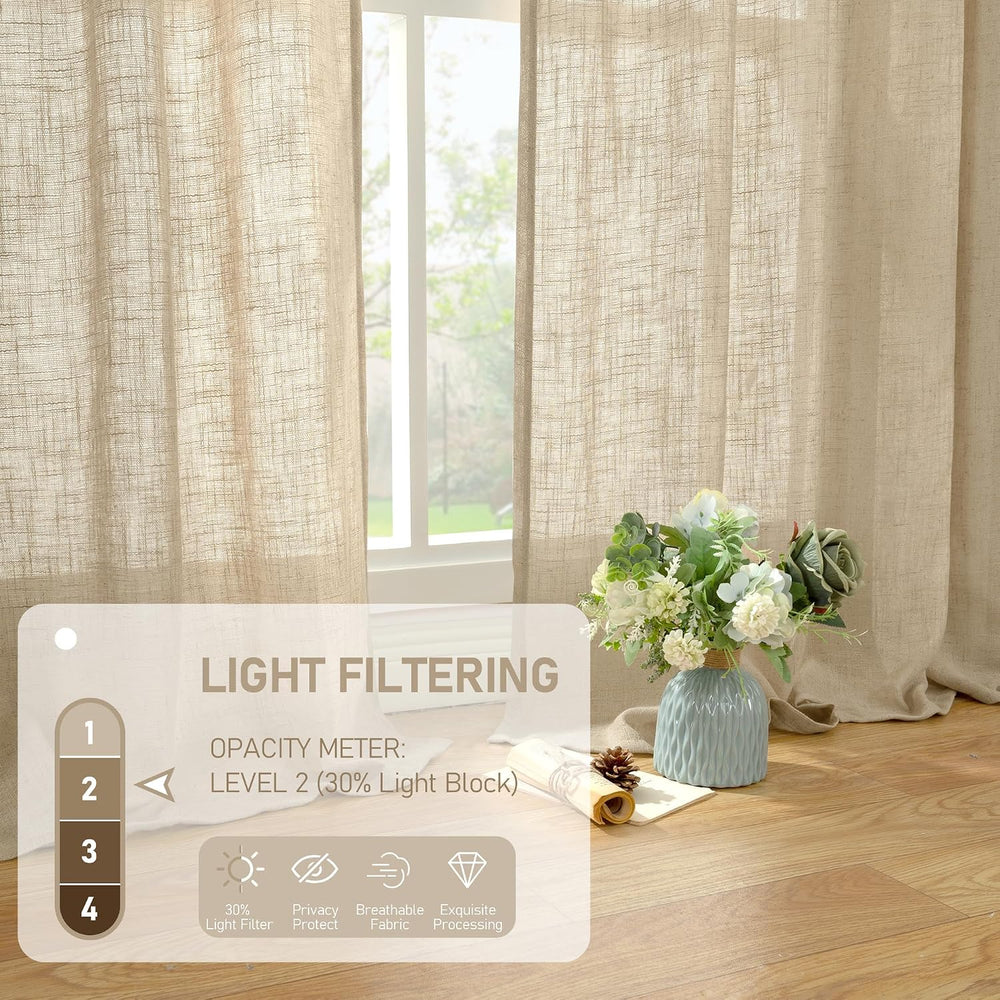LAMIT Living Room Linen Curtains 95 Inch for Bedroom, Semi Sheer Panels