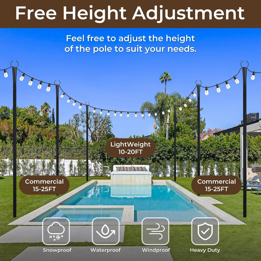 10 Ft String Light Poles for Outside, 6 Pack Heavy-Duty Metal Poles for Outdo...