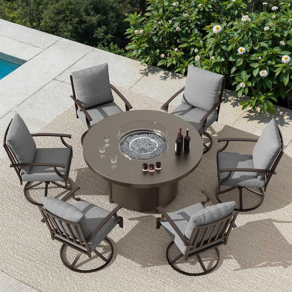 7 Piece Metal Outdoor Patio Furniture Set with 48"/55000 BTU Round Fire ...