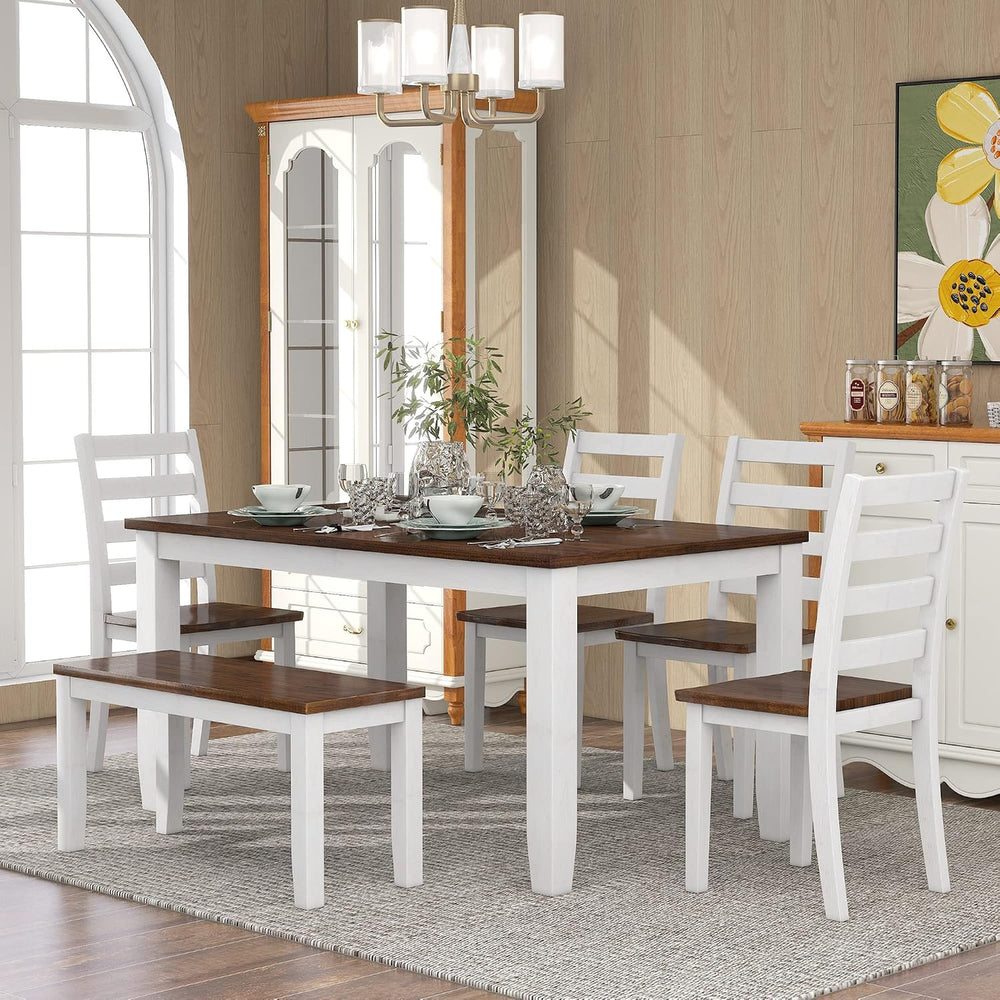 Harper & Bright Designs Modern 6 Piece Dining Table Set with Bench & ...