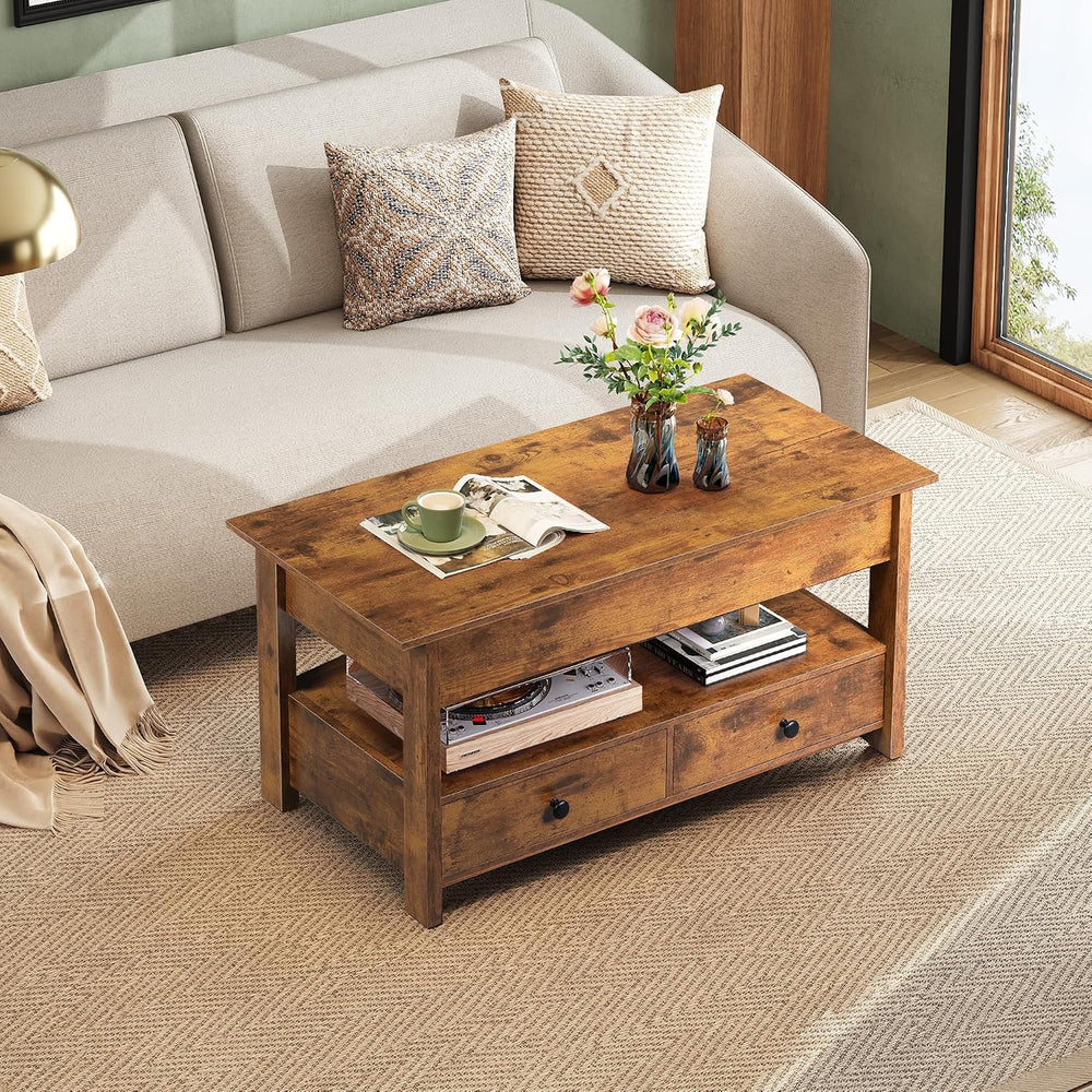 WLIVE Lift Top Coffee Table with 2 Drawers Brown