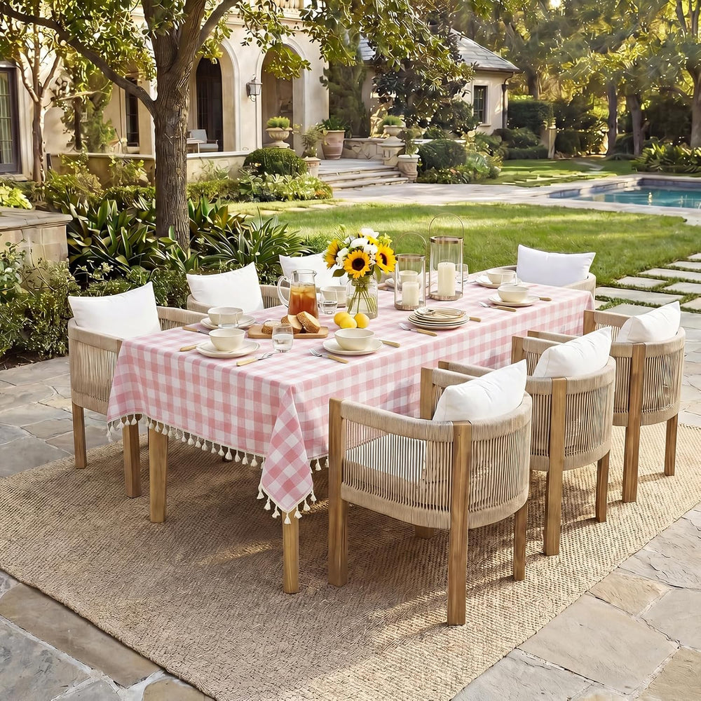 Softalker Gingham Rectangle Tablecloth with Tassel, Pink, 55" x 102"