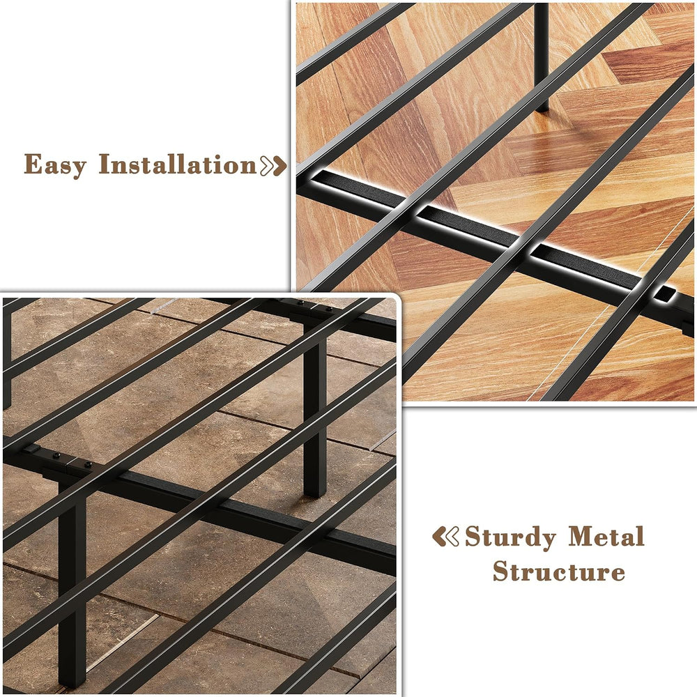 LIKIMIO King Canopy Bed Frame, Storage Headboard with Charging Station