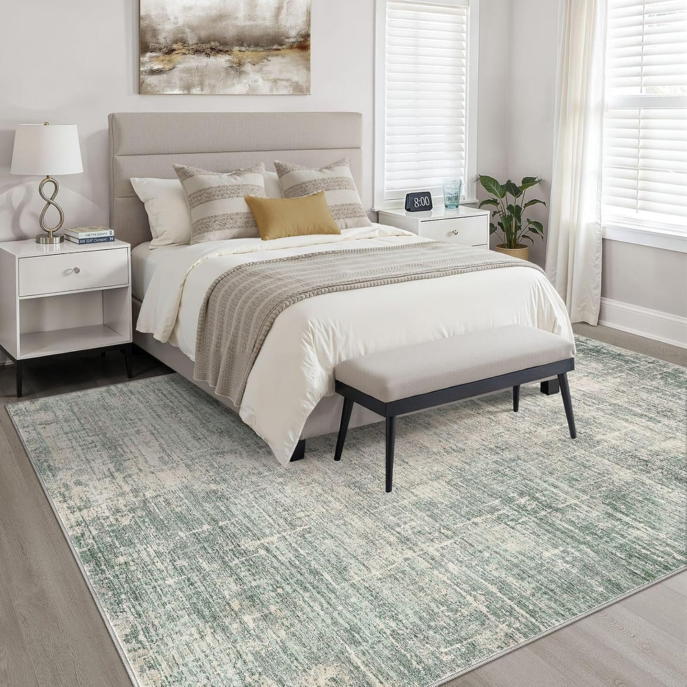 LOONGRUG 10x14 Area Rugs Washable Neutral Modern Living Room Rug Sage Green