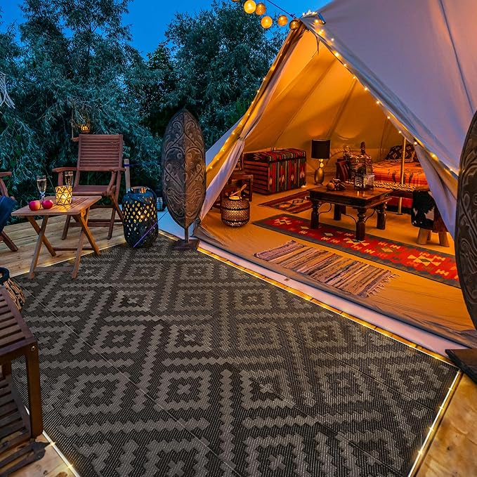 GENIMO Outdoor Rug with LED Strip Lights, 6'x9' Waterproof Camping Ma...