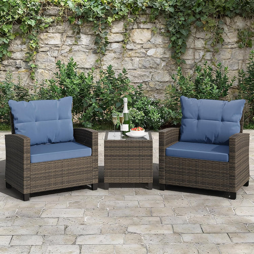 Shintenchi 3 Pieces Patio Furniture Set 3 Pieces PE Rattan Wicker Chairs with...