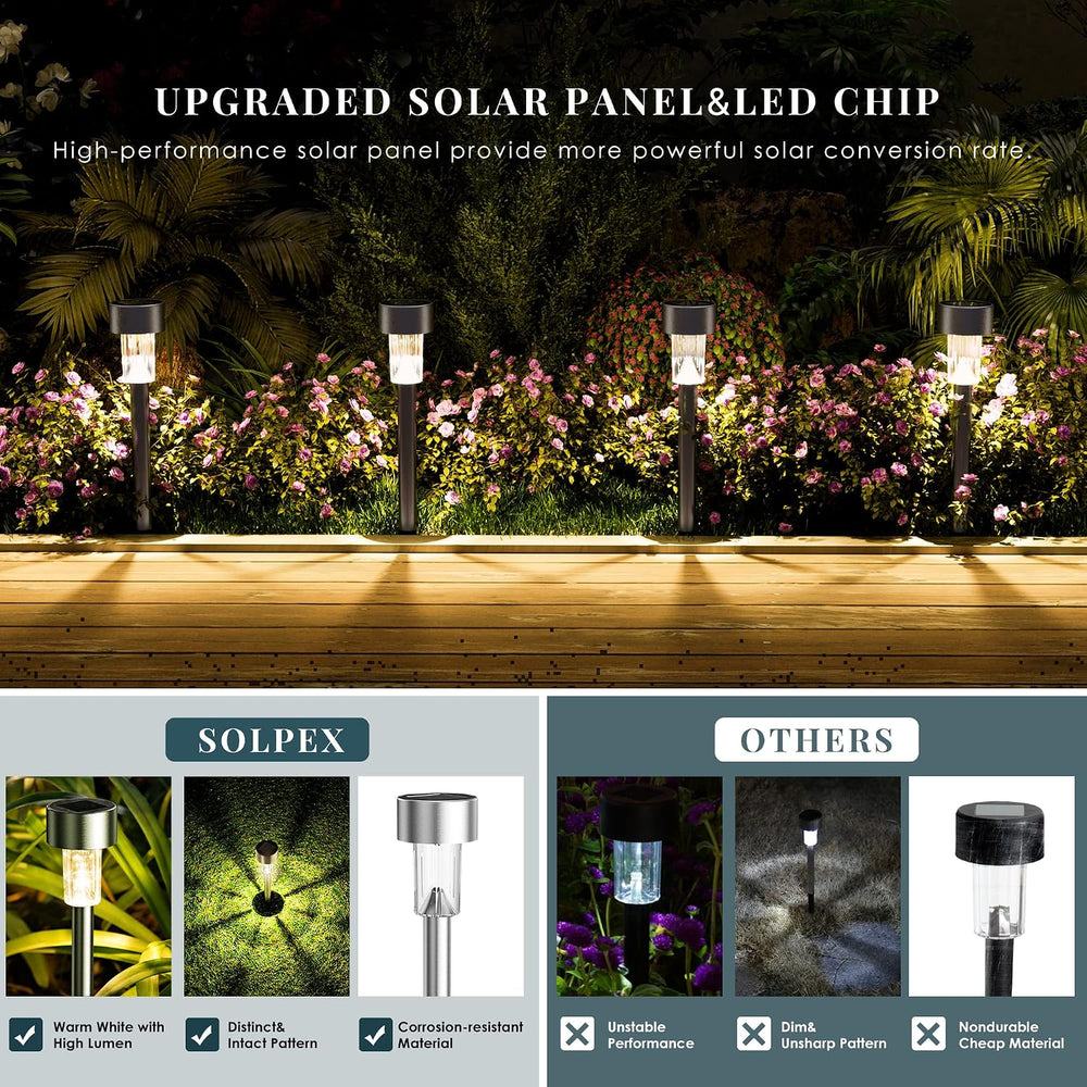SOLPEX 24 Pack Solar Lights Outdoor, Stainless Steel Solar Pathway Lights