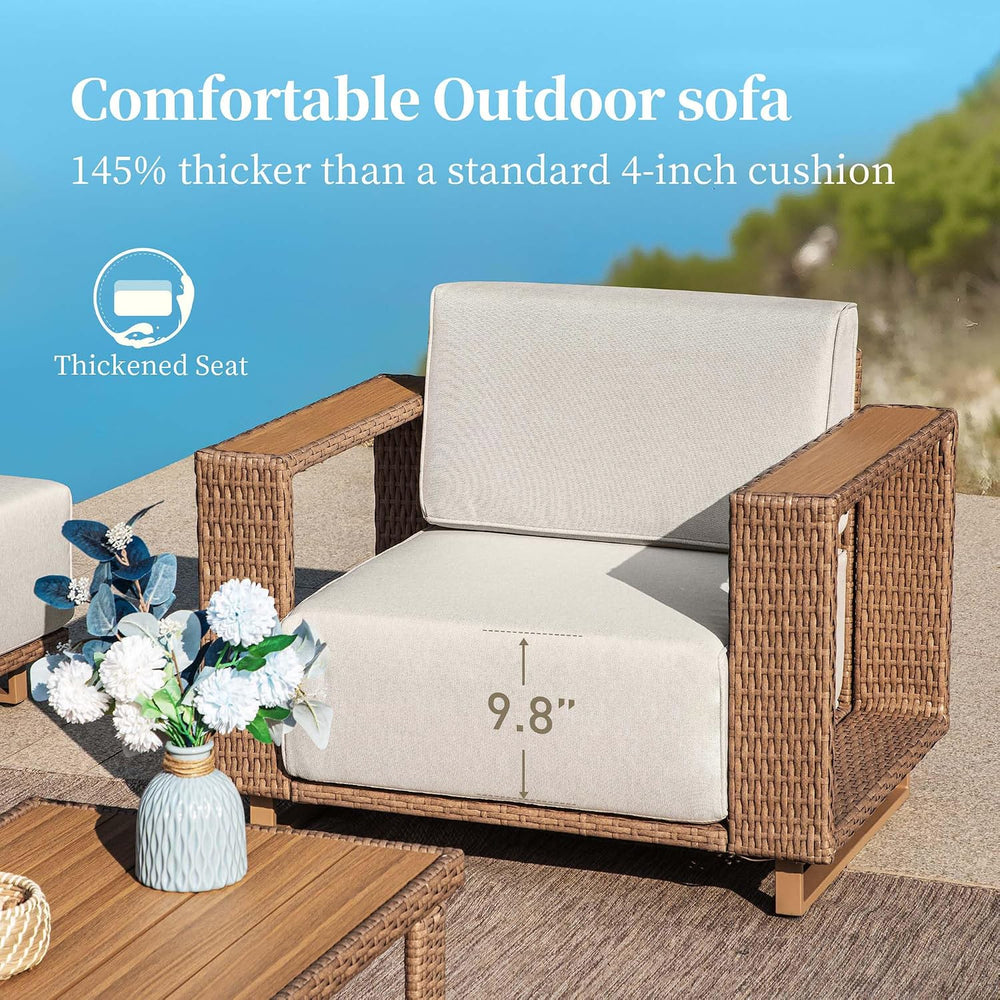SUNSHINE VALLEY 4pcs Patio Furniture Set, Outdoor Wicker Chairs, Beige