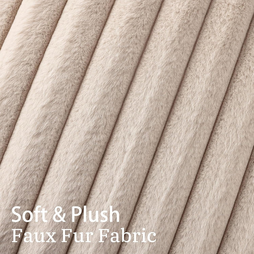 Simmore Faux Fur Striped Tan Throw Pillow Covers 26x26 Set of 2