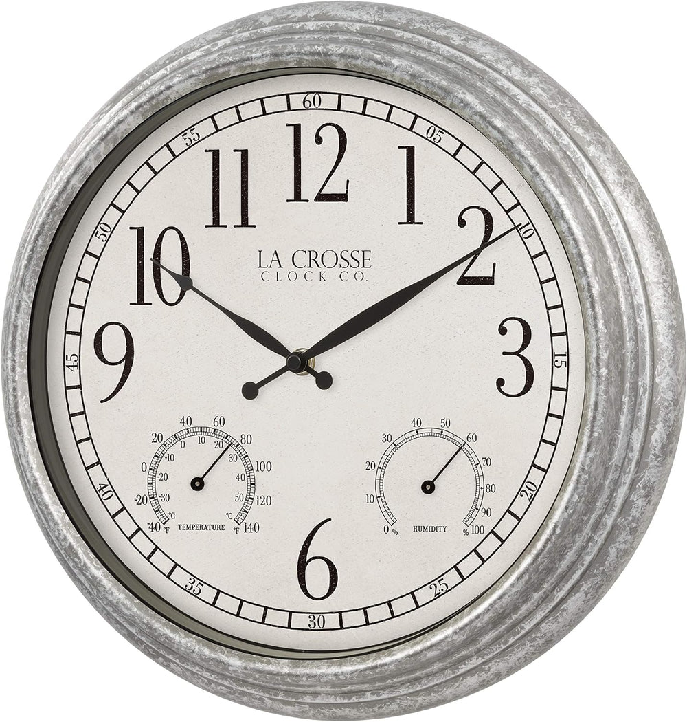 La Crosse Clock 433-3236 14-inch Silas Indoor/Outdoor Galvanized Analog Quart...