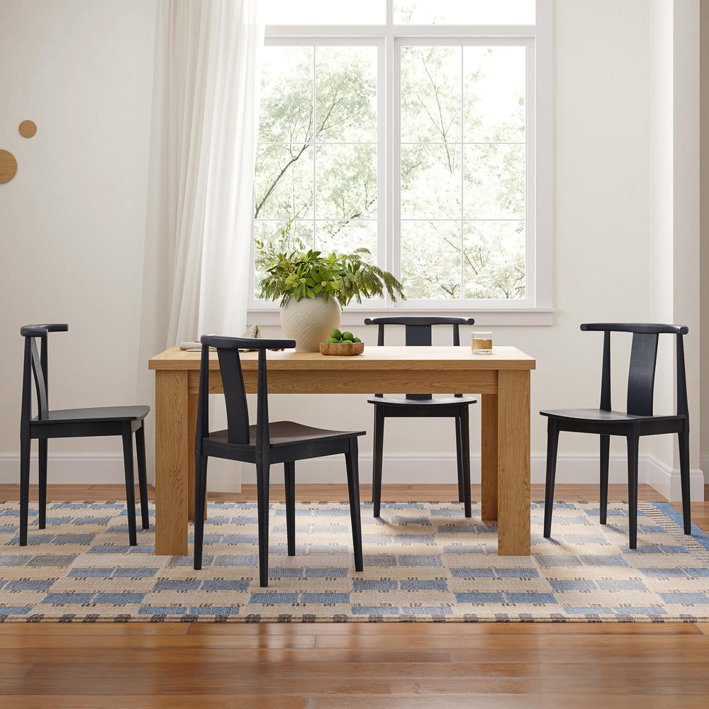 EYYTHUNG Wood Dining Chairs Set of 4, Farmhouse Kitchen Chairs with Curved Ba...