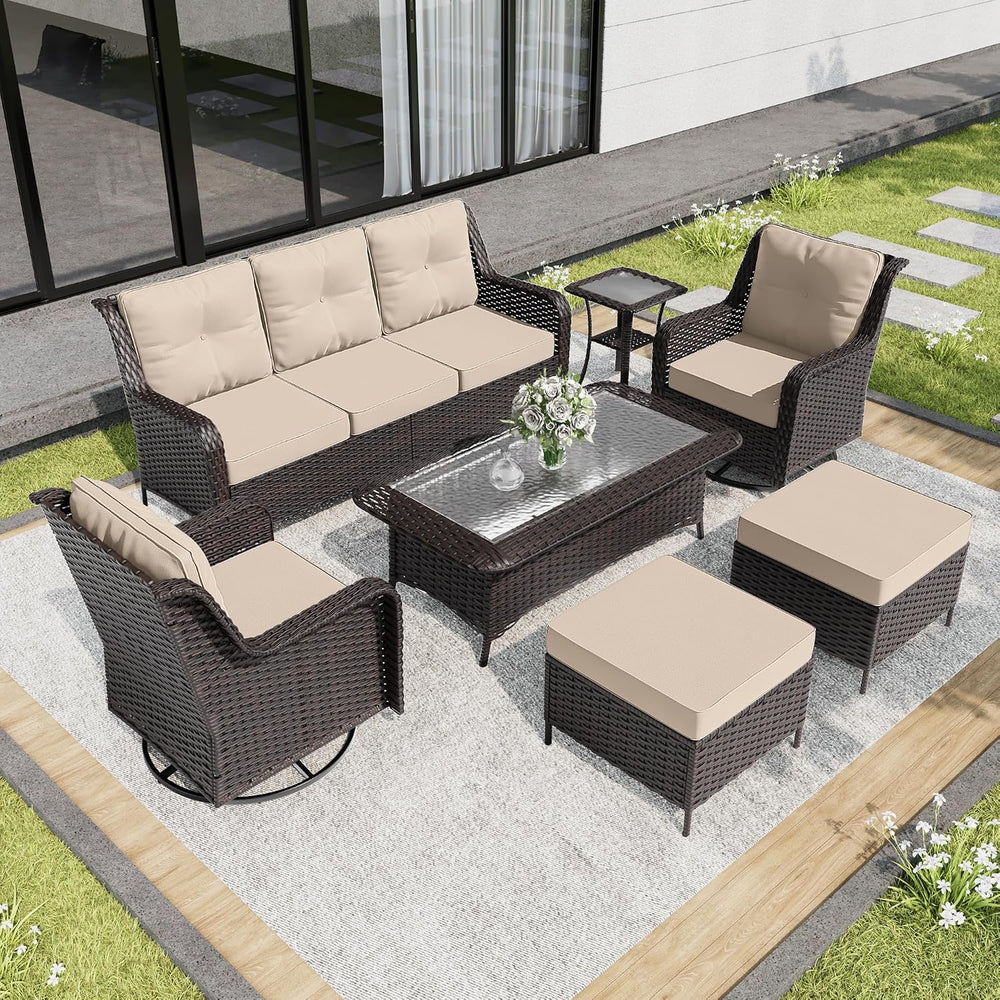 ALAULM 7 Pieces Patio Furniture Set,High Back Wicker Outdoor Sectional Furnit...