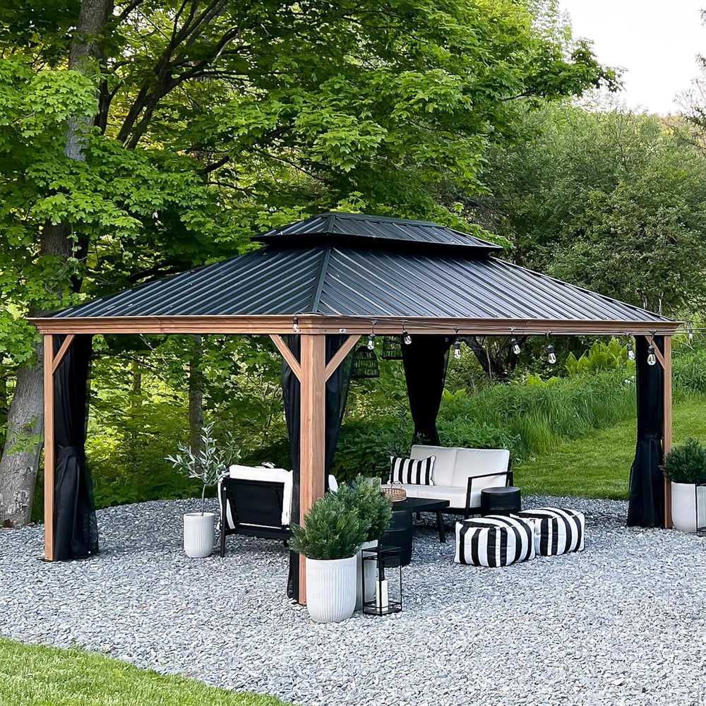 PURPLE LEAF Outdoor Gazebo 12' x 16' with Drainage System, Wood Grain...