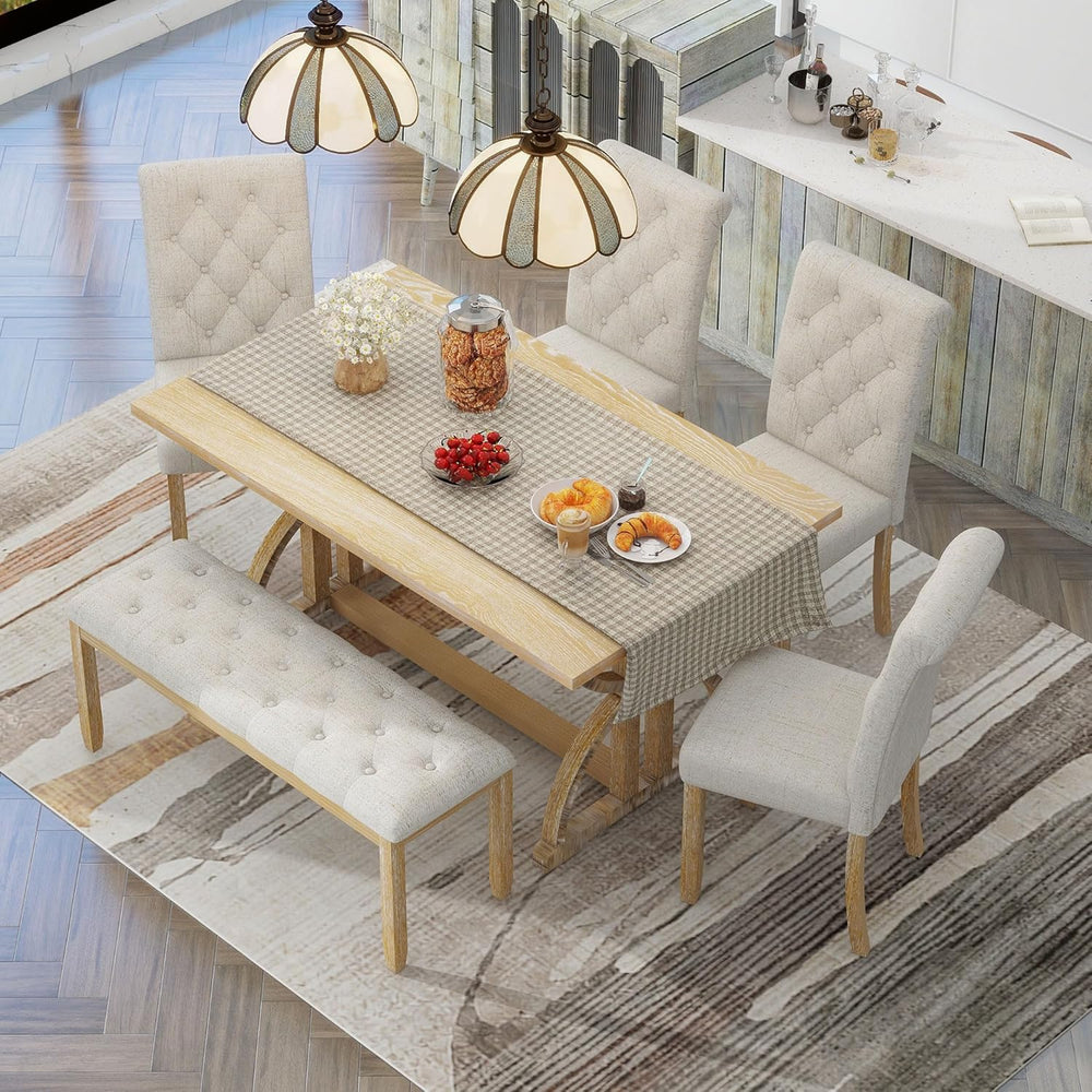 Merax 6-Piece Solid Wood Dining Table Set for 6, Wood Rectangular Kitchen Tab...