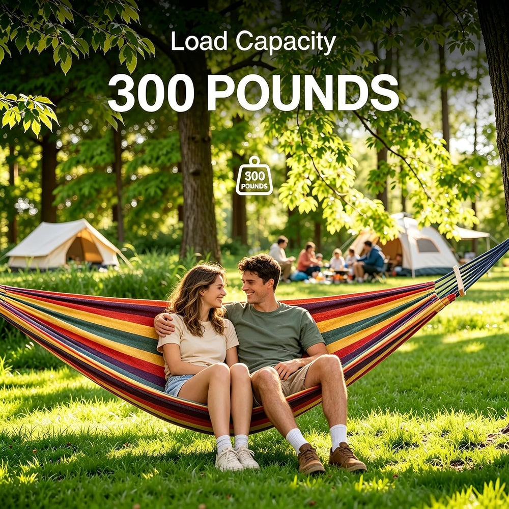 Double Hammock with Space Saving Steel Stand 400 lb Capacity, Portable Hammoc...