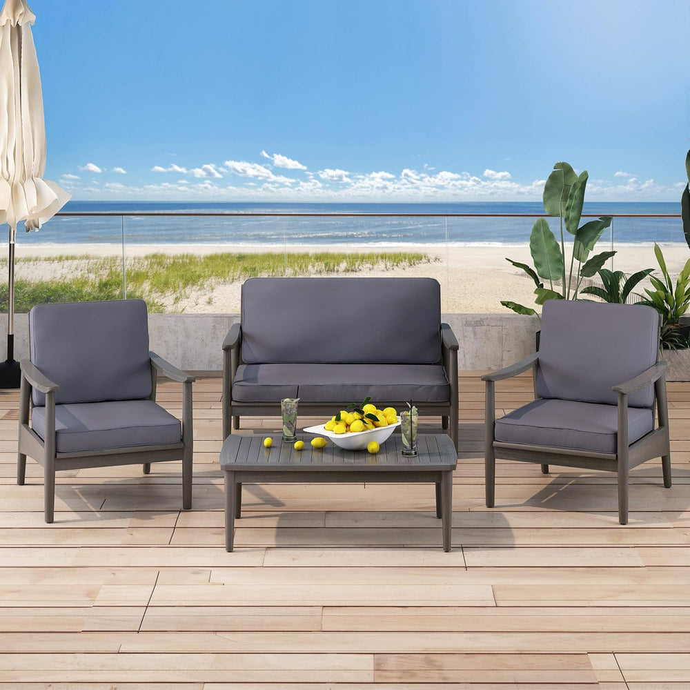 Christopher Knight Home Willowbrook Outdoor 4pc Chat Set - Acacia Wood - Gray