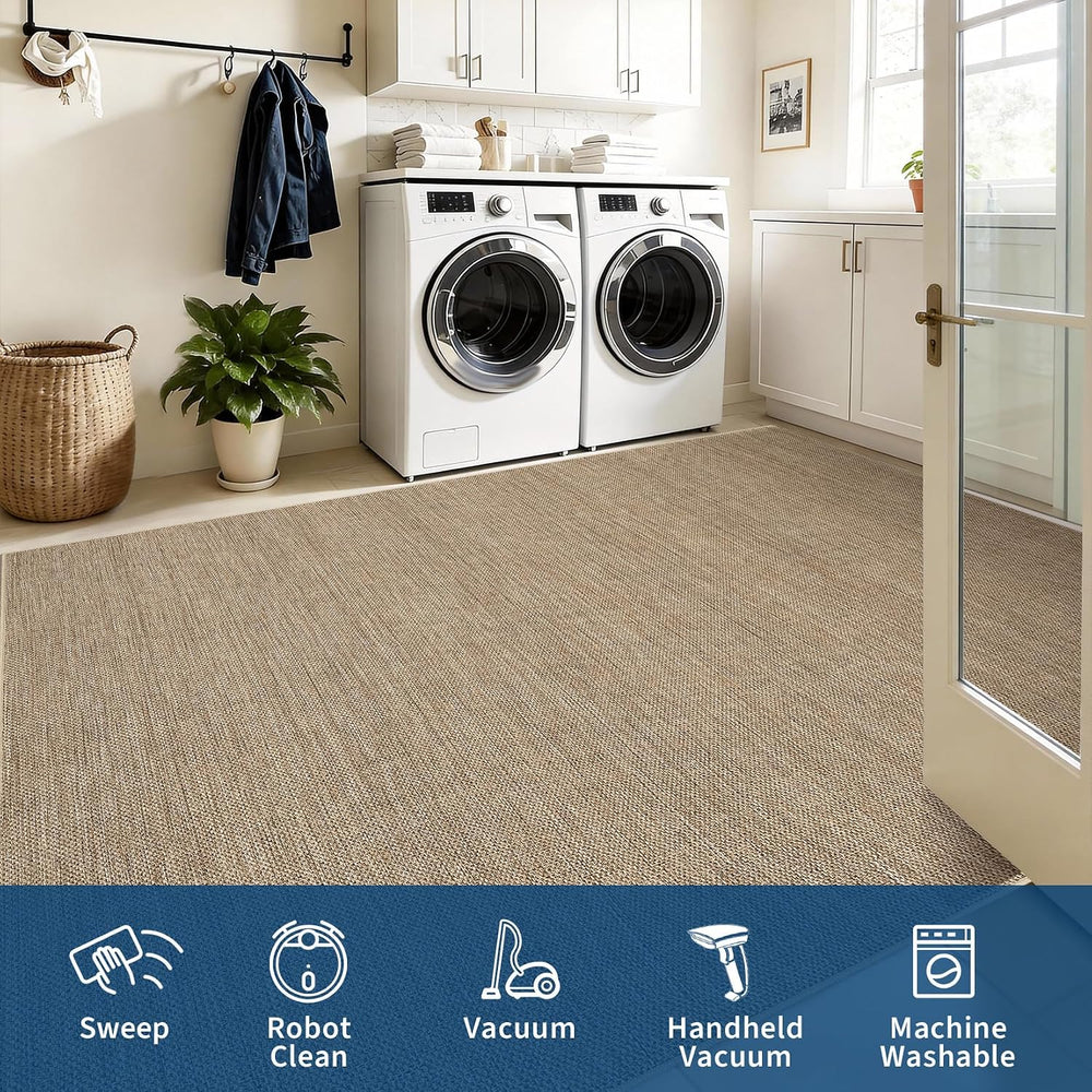 GarveeHome 5x7 Washable Area Rug for Bedroom Non Slip Easy Jute Rugs