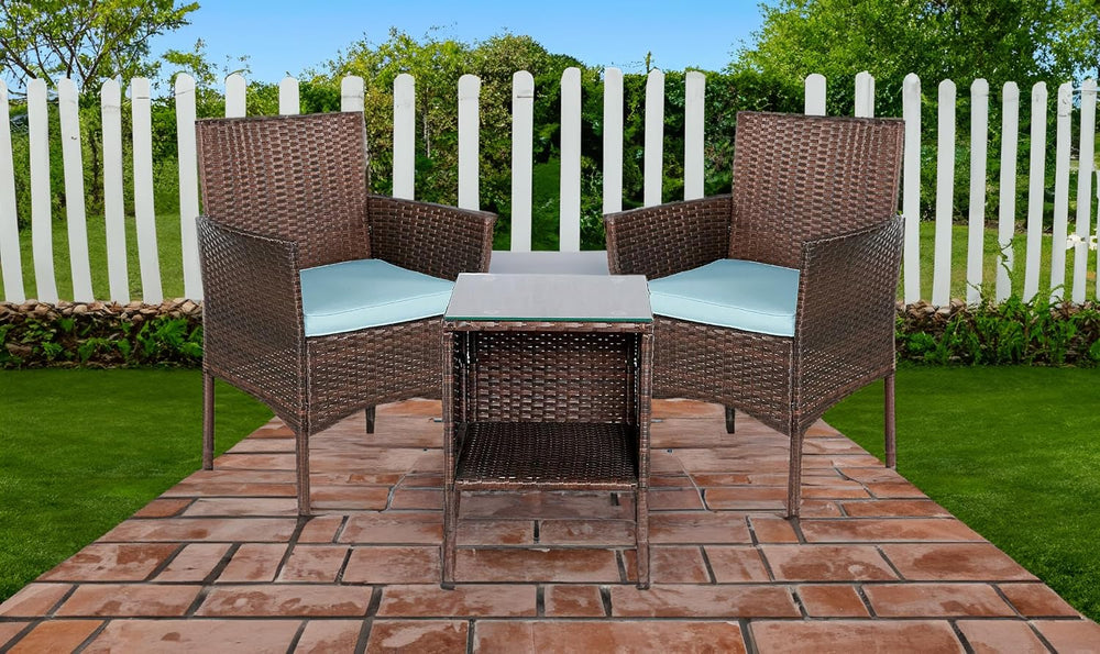 BTEXPERT Outdoor Wicker Patio Conversation 3 Piece Bistro Set Garden Yard Por...
