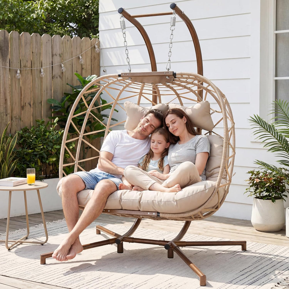 NICESOUL Double Swing Egg Chair with Stand, Extra Large 2 Person Indoor Outdo...