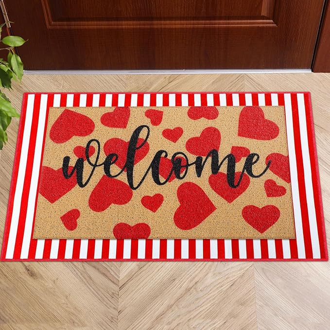 Tinideya 2 Pcs Door Mat Welcome Non Slip Coir Mats Floor Layering Doormats Se...
