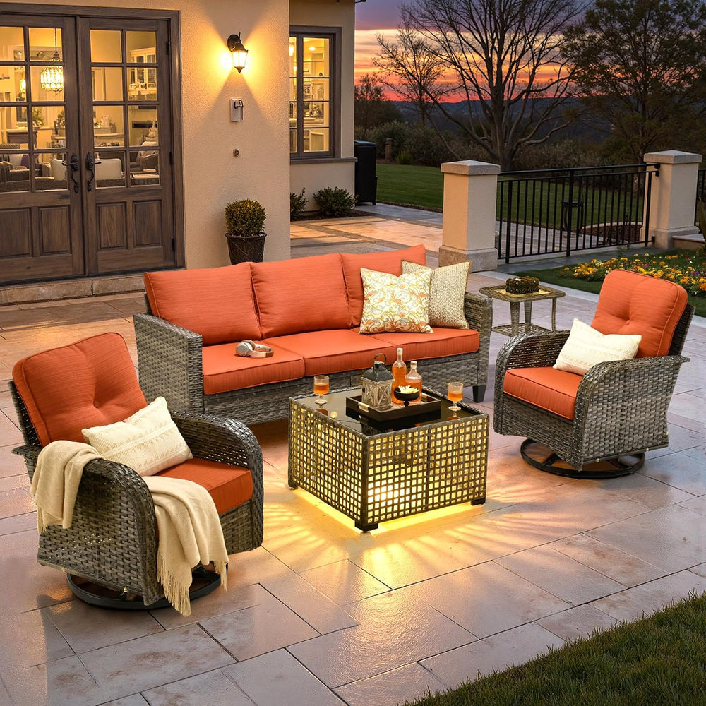 ovios 5 Pieces Patio Furniture Set, Outdoor Wicker Sofa Couch with Swivel Gli...