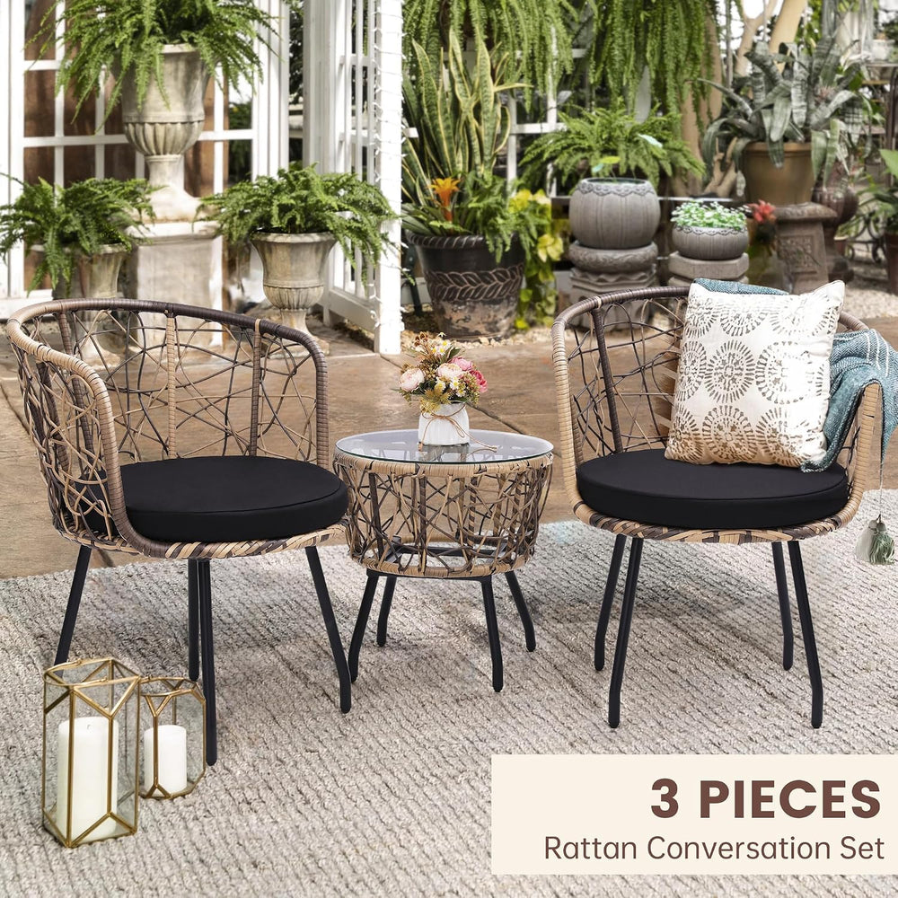 Kromax 3-Piece Patio Modern Bistro Set, Natural/Black