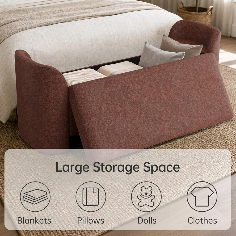 Usaint 58.3" Upholstered Storage Ottoman Bench with 2 Pillows, Rusty Red