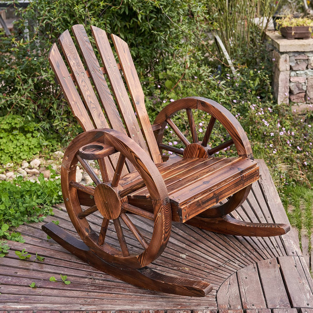 Spurgehom Outdoor Wood Rocking Chair for Porch Lawn Garden Balcony Poolside