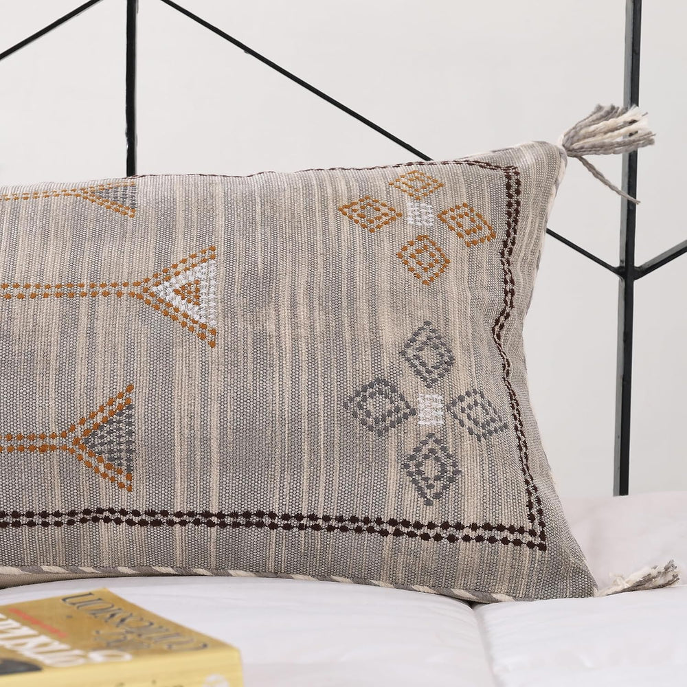 Labhanshi Hand-Woven Cotton Lumbar Pillow Cover, White, 12x28