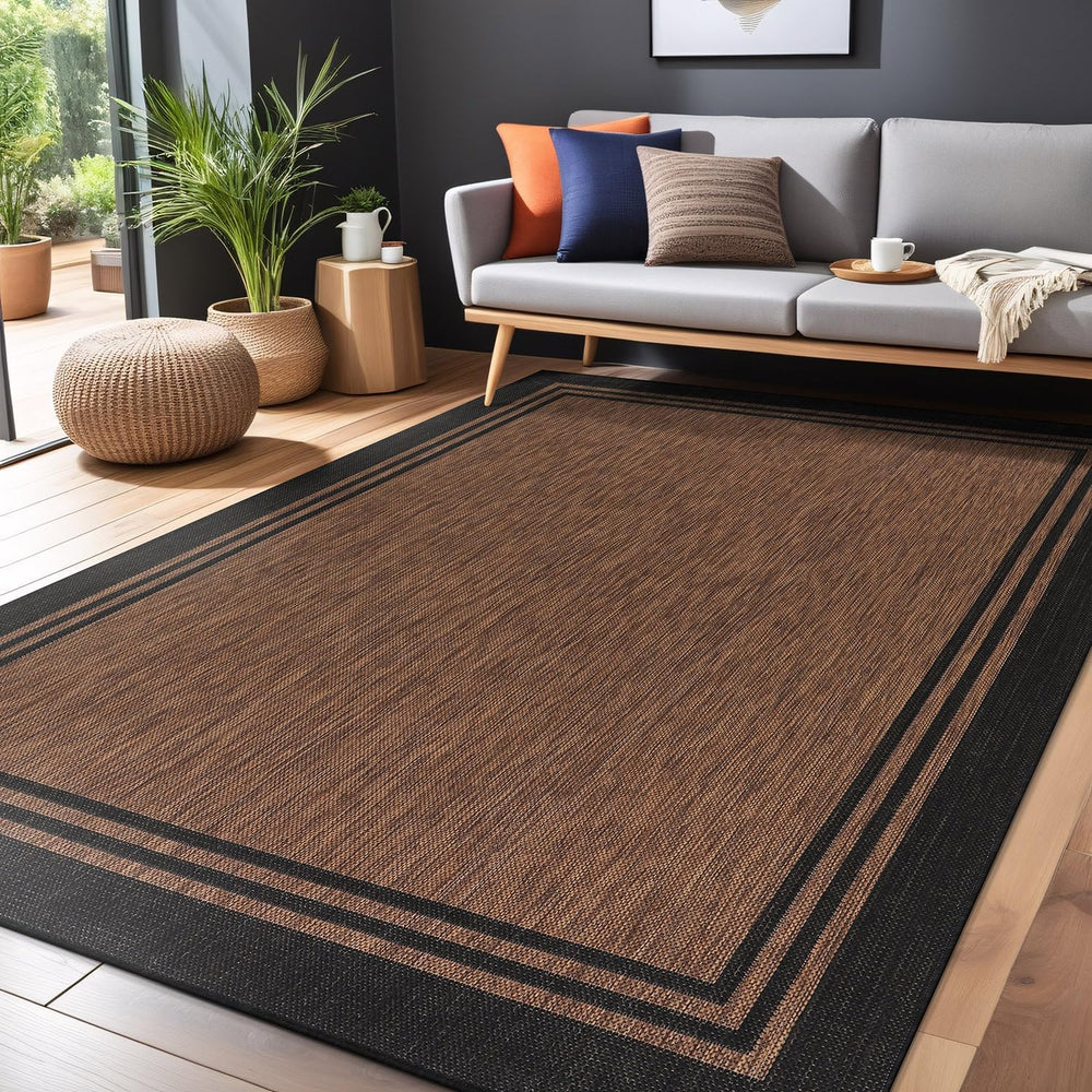 Luul Home Bordered Outdoor Rug 5x7 Washable Outside Carpet for Indoor Patio P...