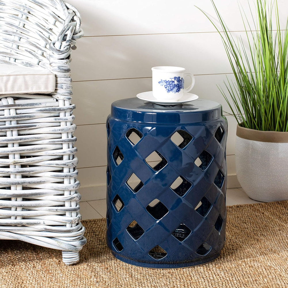 Safavieh ACS4574A Home Betli Navy Ceramic Lattice 17-inch Indoor/Outdoor Side...