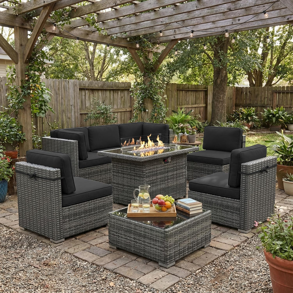LayinSun 8 Piece Patio Furniture Set with Fire Pit Table, Outdoor Conversatio...