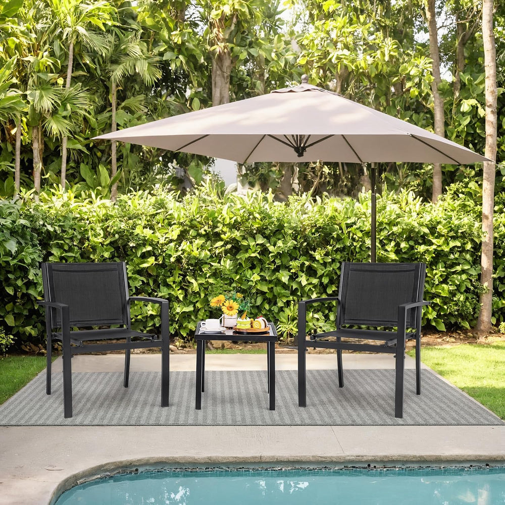 JUMMICO 3 Pieces Patio Furniture Set Outdoor Textilene Patio Chair Set of 2 w...