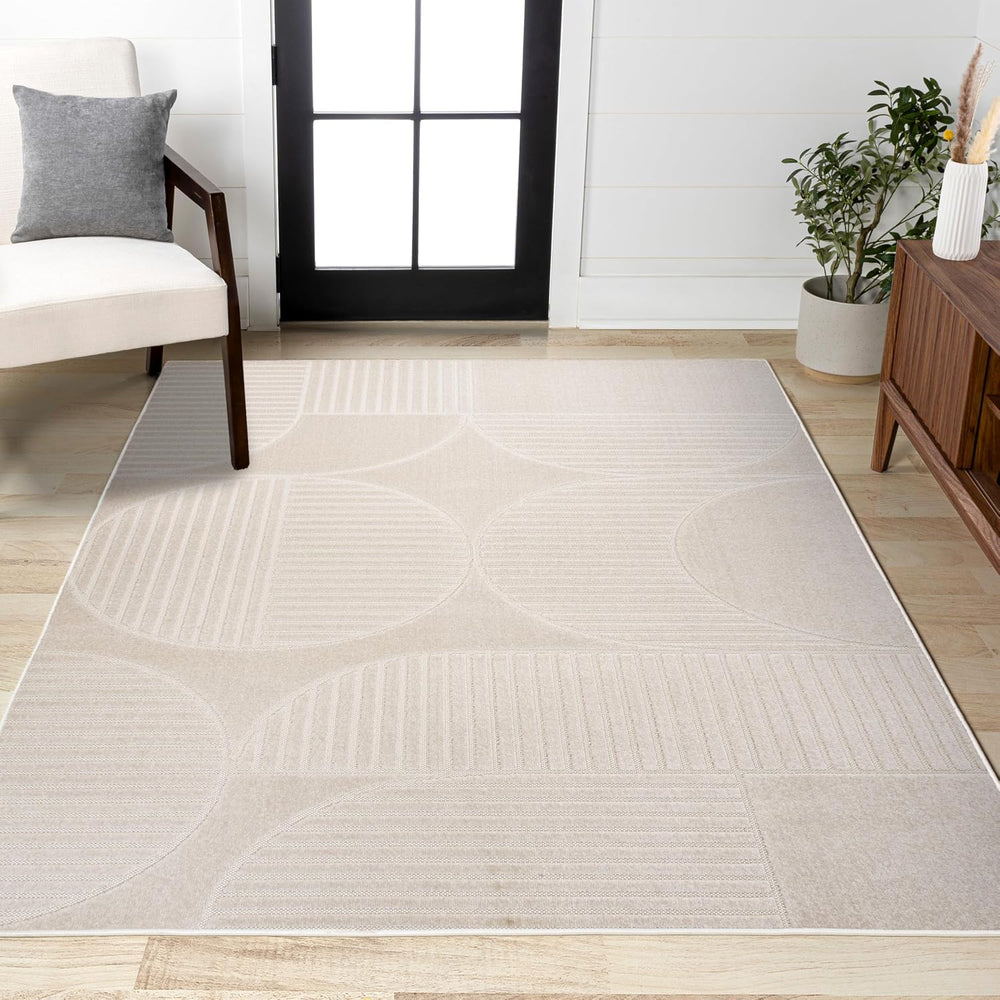 JONATHAN Y Nordby High-Low Arch Striped Ivory/Cream Indoor/Outdoor Area Rug, ...
