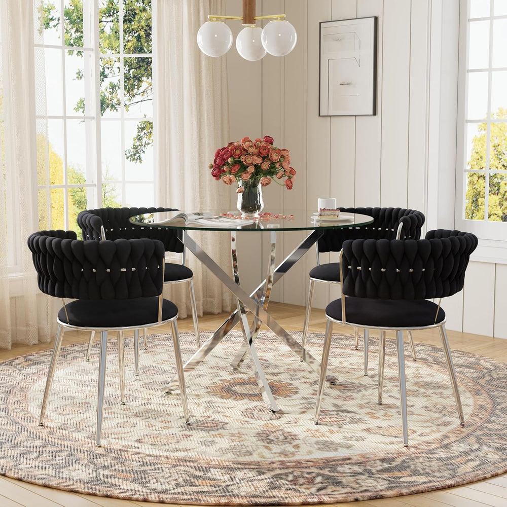 Modern Minimalism Circle Dining Table Set of 4, 36'' Round Tempered G...