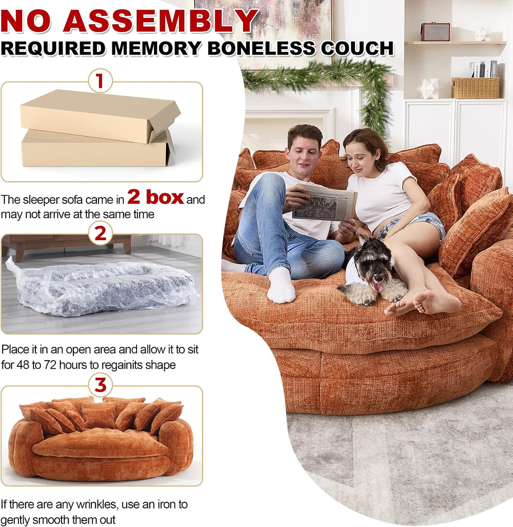 81.1" Cloud Couch Sleeper Sofa, Oversized Round Chaise Lounge Chair Indo...