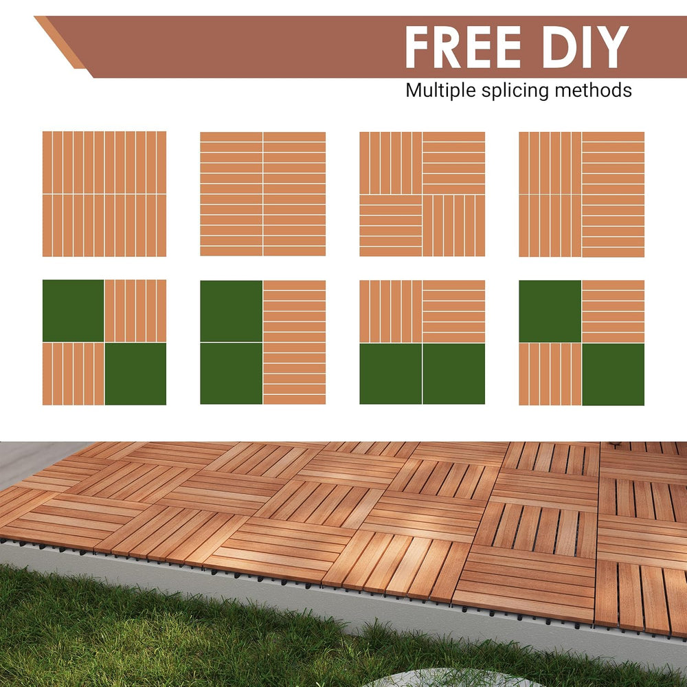 PrimeZone 27 PCS Solid Acacia Wood Interlocking Patio Deck Tiles Outdoor