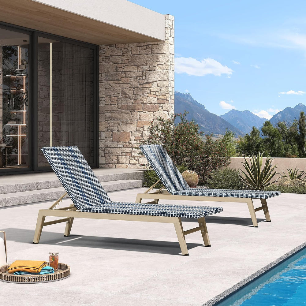 PURPLE LEAF Oversize Chaise Lounge Champagne Frame Set of 2, Dark Blue