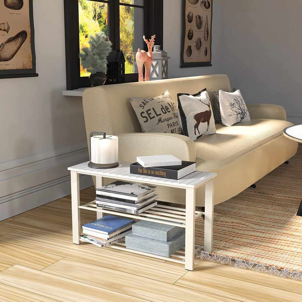 Simple Houseware Wooden Top Shoe Rack Bench for Entryway, White