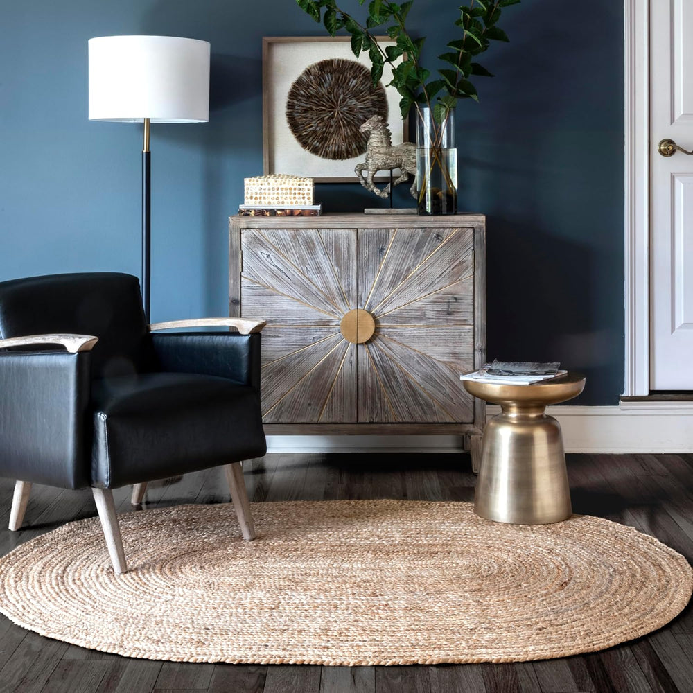 nuLOOM Rigo Natural Solid Flatweave Area Rug, Oval 9' x 12'