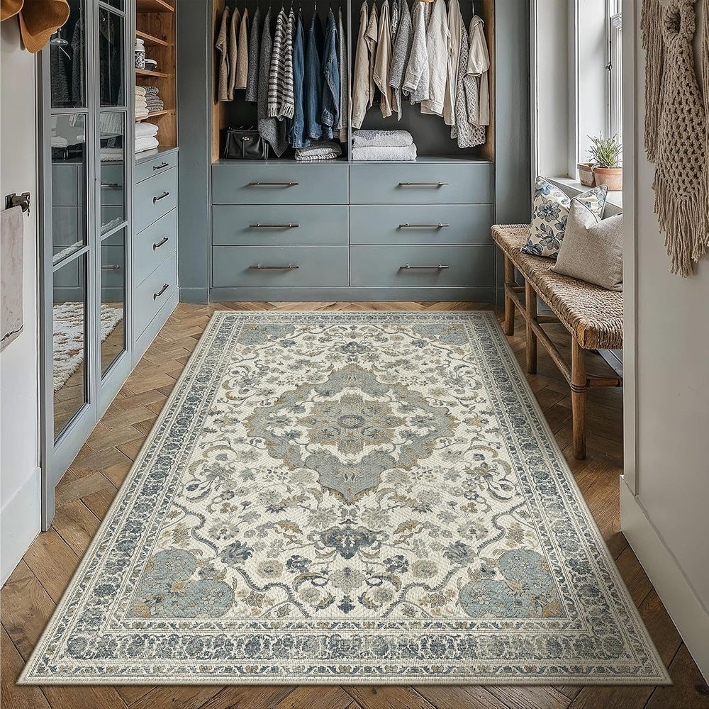 PureCozy Blue Area Rug 5x7 Easy Jute Washable Indoor/Outdoor Carpet